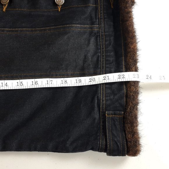 St. John's Bay Black Light-wash Denim Brown Faux Fur Trim Vest - Picture 8 of 14